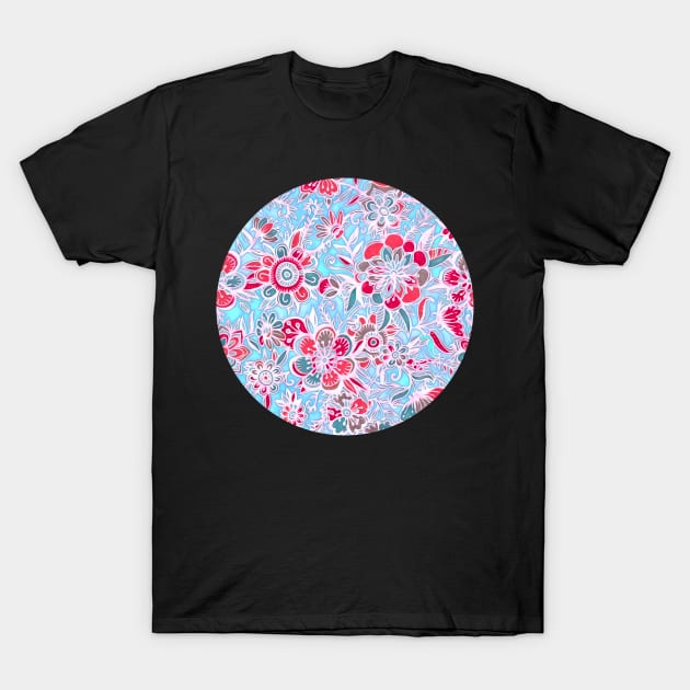 Sweet Spring Floral - cherry red & bright aqua T-Shirt by micklyn